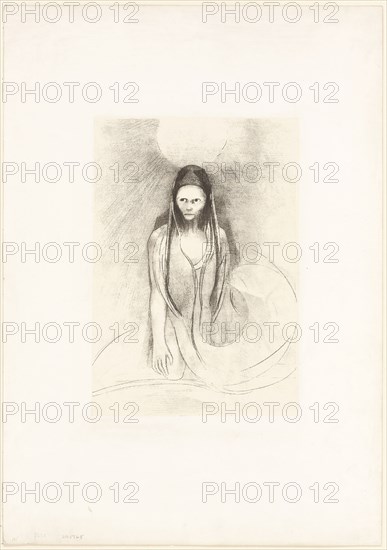Intelligence was Mine! I Became the Buddha, plate 12 of 24, 1896, Odilon Redon, French, 1840-1916, France, Lithograph in black on cream China paper laid down on ivory wove paper, 316 × 219 mm (image/chine), 569 × 400 mm (sheet)