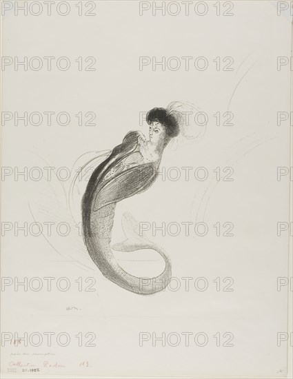 Untitled Trial Lithograph, 1900, Odilon Redon, French, 1840-1916, France, Lithograph in black on ivory wove paper, 260 × 240 mm (image), 358 × 275 mm (sheet)