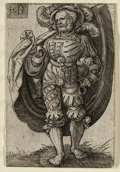 The Standard-Bearer, 1520/69, Jacob Binck, German, c. 1500-1569, Germany, Engraving in black on ivory laid paper, 54 x 36 mm (image/plate/sheet)