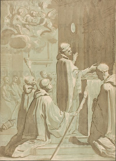 The Celebration of High Mass, c. 1776, Maria Katharina Prestel (German, 1747-1794), after Jacopo Vignali (Italian, 1592-1664), Germany, Etching and acquatint in brown and green on cream wove paper, 328 x 237 mm (image/plate), 417 x 312 mm (sheet)