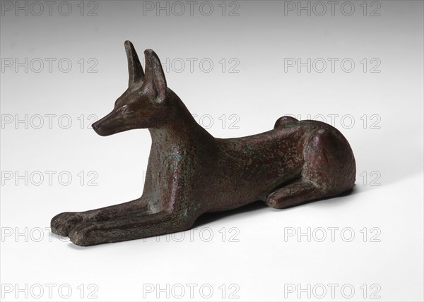 Statuette of a Jackal, Saite Period, Dynasty 26 (664–525 BC), Egyptian, Egypt, Copper alloy, 9.5 × 17.5 × 5.1 cm (3 1/2 × 6 7/8 × 2 in.)