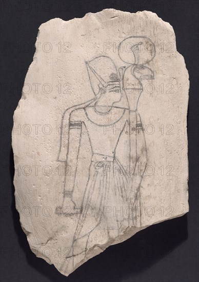 Sketch of a King, New Kingdom, Dynasty 19–20 (about 1295–1069 BC), Egyptian, Egypt, Limestone and pigment, 24.1 × 15.2 × 3.2 cm (9 1/2 × 6 × 1 1/4 in.)