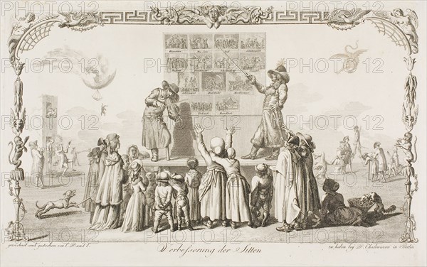 The Improvement of Morals, 1786, Daniel Nikolaus Chodowiecki, German, 1726-1801, Germany, Etching and engraving on ivory laid paper, 212 x 335 mm (plate), 220 x 345 mm (sheet)