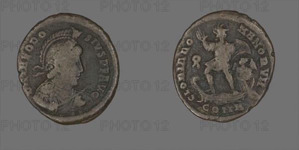 Coin Portraying the Emperor Theodosius, AD 379/395, Roman, minted in Constantinople, Roman Empire, Bronze, Diam. 2.4 cm, 4.73 g