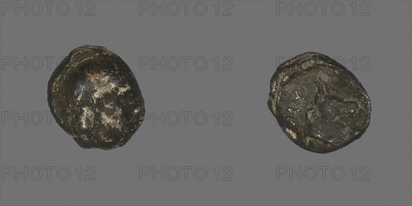 Coin Depicting Laureate Head, 400/350 BC, Greek, Ancient Greece, Bronze, Diam. 1 cm, 0.75 g