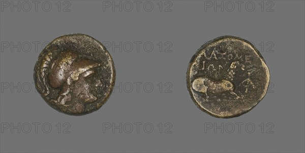 Coin Depicting the Goddess Athena, 387/301 BC, Greek, Ancient Greece, Bronze, Diam. 1.7 cm, 5.78 g