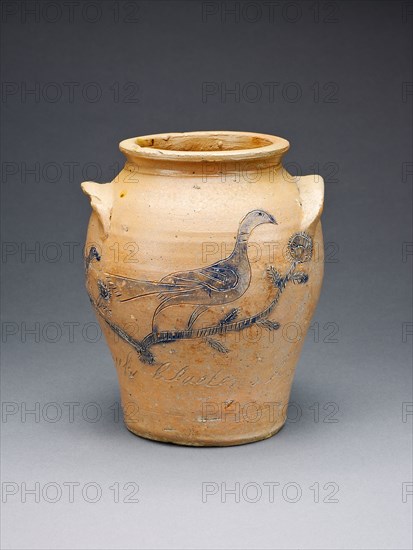 Saleratus Jar, 1848, George Muk, American, c. 1813–after 1850, Bladensburg, Maryland, United States, Stoneware and salt glaze with cobalt oxide glaze, 16.8 × 12.7 cm (6 5/8 × 5 in.)