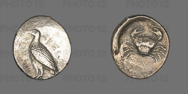 Tetradrachm (Coin) Depicting an Eagle, 472/413 BC, Greek, minted in Akragas (Agrigentum), Sicily, Ancient Greece, Silver, Diam. 2.6 cm, 16.39 g