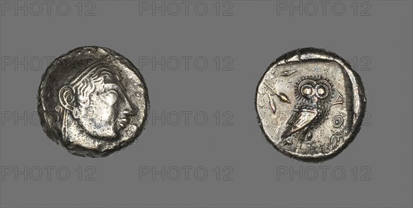 Tetradrachm (Coin) Depicting the Goddess Athena, 530/490 BC, Greek, minted in Athens, Greater Athens, Silver, Diam. 2.3 cm, 17.34 g