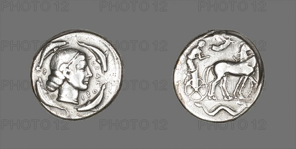 Tetradrachm (Coin) Depicting Arethusa, 474/450 BC, Greek, minted in Syracuse, Sicily, Ancient Greece, Silver, Diam. 2.6 cm, 16.95 g