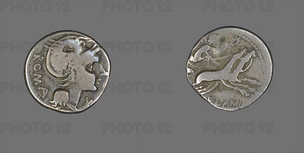 Denarius (Coin) Depicting the Goddess Roma, 109/108 BC, Roman, Roman Empire, Silver, Diam. 1.8 cm, 3.77 g