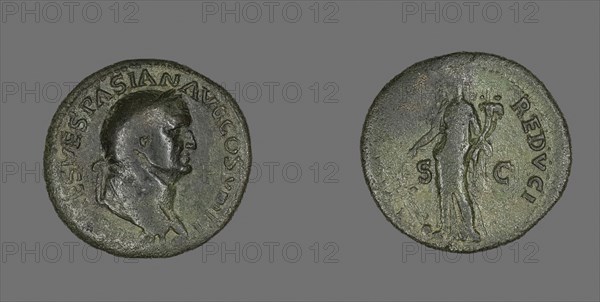 Dupondius (Coin) Portraying Emperor Vespasian, AD 77/78, Roman, minted in Lugdunum (now Lyon, France), Roman Empire, Bronze, Diam. 2.9 cm, 10.27 g