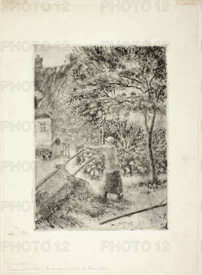 Woman Emptying a Wheelbarrow, 1880, Camille Pissarro, French, 1830-1903, France, Aquatint and drypoint in black on ivory laid paper, 317 × 230 mm (image), 320 × 233 mm (plate), 457 × 333 mm (sheet)