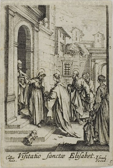 The Visitation of St. Elizabeth, from The Life of the Virgin, n.d., Jacques Callot, French, 1592-1635, France, Etching on paper, 60 × 43 mm (image), 65 × 44 mm (plate), 68 × 46 mm (sheet)
