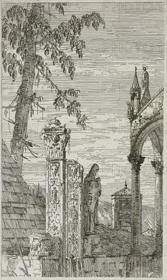 The Bishop’s Tomb, from Vedute, 1735/44, Canaletto, Italian, 1697-1768, Italy, Etching in black on ivory laid paper, 218 x 130 mm (image), 221 x 131 mm (plate), 432 x 587 mm (sheet)
