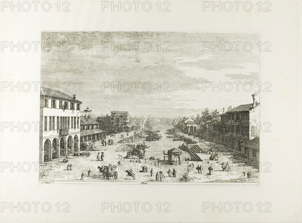 Mestre, from Vedute, 1735/44, Canaletto, Italian, 1697-1768, Italy, Etching in black on ivory laid paper, 293 x 430 mm (image), 302 x 435 mm (plate), 434 x 586 mm (sheet)