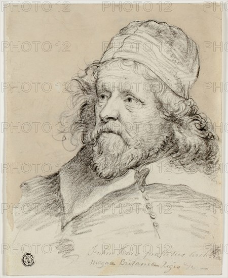 Inigo Jones (recto), Sketch of Female Head (verso), c. 1790 (recto, n.d. (verso), After Anthony van Dyck, Flemish, 1599-1641, Flanders, Black chalk, with brush and pale brown wash (recto), and charcoal (verso), on ivory wove paper, 202 × 160 mm