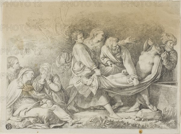 Entombment, 1792, Michael Kock (Austrian, 1760-1825), or after Annibale Carracci (Italian, 1560-1609), Austria, Black chalk on ivory laid paper, tipped onto ivory laid paper, 214 × 287 mm