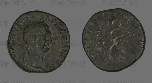 Sestertius (Coin) Portraying Emperor Trajan, Roman Period, AD 98/117, Roman, Roman Empire, Bronze, Diam. 2.6 cm, 11.30 g