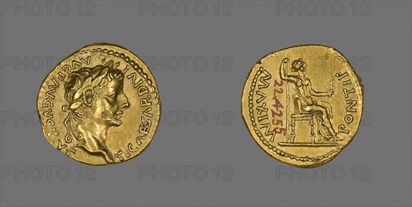 Aureus (Coin) Portraying Emperor Tiberius, AD 26/37, Roman, Roman Empire, Gold, Diam. 1.9 cm, 7.86 g