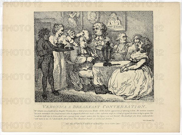 Veronica A Breakfast Conversation, from Boswell’s Tour of the Hebrides, 1786, Thomas Rowlandson, English, 1756-1827, England, Etching on paper, 275 × 380 mm (sheet)