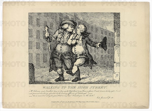 Walking up the High Street, from Boswell’s Tour of the Hebrides, 1786, Thomas Rowlandson, English, 1756-1827, England, Etching on paper, 275 × 380 mm (sheet)