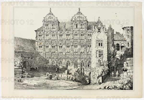 Part of the Castle at Heidelberg, 1833, Samuel Prout (English, 1783-1852), probably printed by Charles Joseph Hullmandel (English, 1789-1850), probably published by Rudolph Ackermann (English, 1764-1834), England, Lithograph in black on grayish-ivory chine, laid down on ivory wove paper, 290 × 425 mm (image), 310 × 445 mm (primary support), 345 × 500 mm (secondary support)