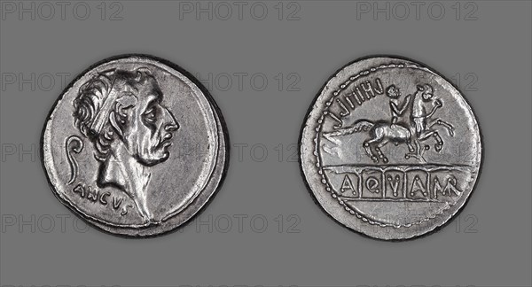 Denarius (Coin) Portraying King Ancus Marcius, 56 BC, issued by L. Marcius Philippus, Roman, minted in Rome, Roman Empire, Silver, Diam. 1.8 cm, 4.19 g