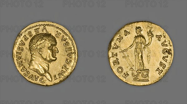 Aureus (Coin) Portraying Emperor Vespasian, 75/79, issued by Vespasian, Roman, minted in Rome, Rome, Gold, Diam. 2 cm, 7.37 g