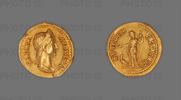 Aureus (Coin) Portraying Empress Sabina, AD 134, issued by Hadrian, Roman, minted in Rome, Rome, Gold, Diam. 1.9 cm, 7.10 g