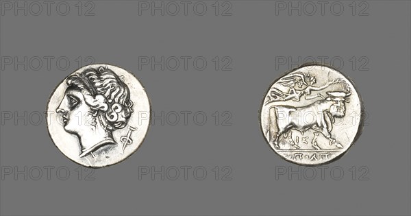 Stater (Coin) Depicting the Siren Parthenope, 280/241 BC, Greek, minted in Neapolis (Naples), Italy, Neapolis, Silver, Diam. 2 cm, 7.05 g