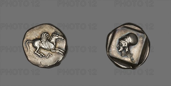 Coin Depicting Pegasus, about 500/450 BC, Greek, Corinth, Levkás, Silver, Diam. 2.2 cm, 8.32 g