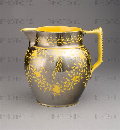 Pitcher, 1810/20, England, Staffordshire, Staffordshire, Lead-glazed earthenware with lustre decoration, H. 16.5 cm (6 1/2 in.)