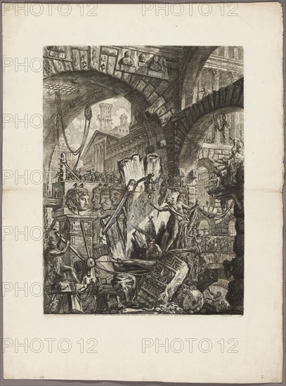 The Man on the Rack, plate 2 from Imaginary Prisons, 1761, Giovanni Battista Piranesi, Italian, 1720-1778, Italy, Etching and engraving on heavy ivory laid paper, 557 x 417 mm (image), 562 x 417 mm (plate), 788 x 583 mm (sheet)