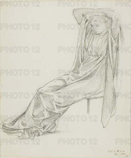 Seated Female Figure, 1873, Sir Edward Burne-Jones, English, 1833-1898, England, Graphite on ivory wove paper, laid down on ivory wove card, 302 × 253 mm