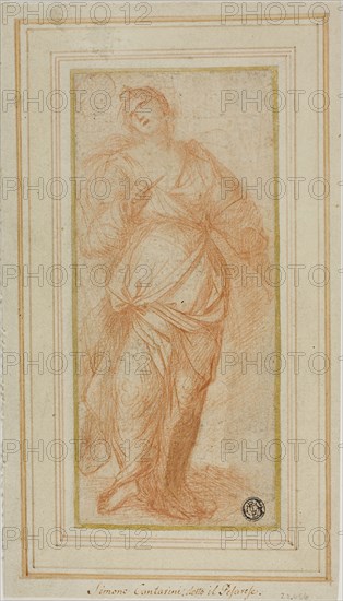 Lucretia, n.d., Lorenzo Pasinelli, Italian, 1629-1700, Italy, Red chalk on ivory laid paper, laid down on cream wove card, 193 x 84 mm