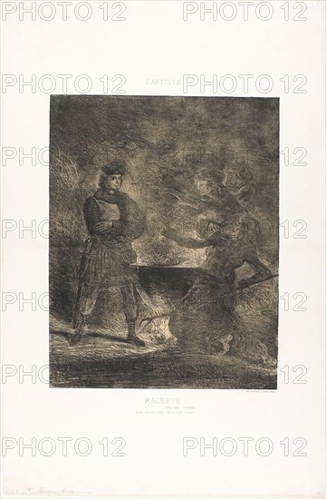 Macbeth and the Witches, 1825, Eugène Delacroix, French, 1798-1863, France, Lithograph from two stones in black and ivory on white wove paper, 322 × 250 mm (image), 545 × 353 mm (sheet)