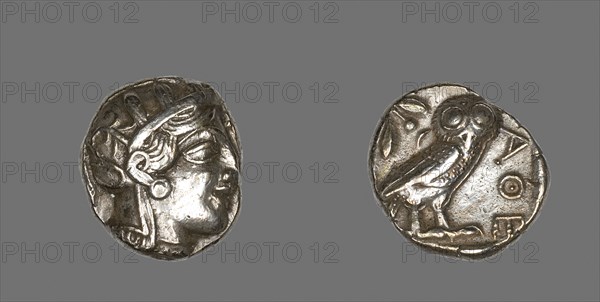 Tetradrachm (Coin) Depicting the Goddess Athena, about 490 BC, Greek, minted in Athens, Athens, Silver, Diam. 2.4 cm, 17.09 g