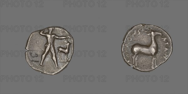 Stater (Coin) Depicting Caulos and Deer, 480/388 BC, Greek, Caulonia, Italy, Caulonia, Silver, Diam. 2.2 cm, 7.80 g