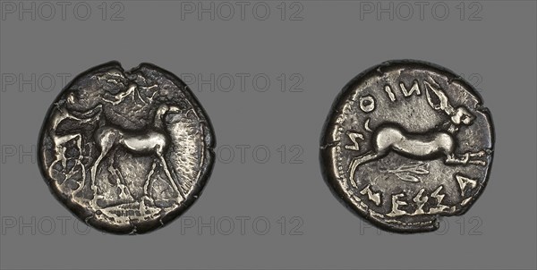 Tetradrachm (Coin) Depicting a Biga of Mules, 476/396 BC, Greek, Messina, Sicily, Messina, Silver, Diam. 2.6 cm, 17.21 g
