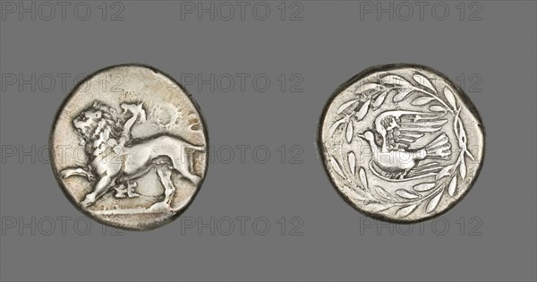 Aeginetic Stater (Coin) Depicting a Chimera, 431/400 BC, Greek, minted in Sikyon, Peloponnesus, Sikión, Silver, Diam. 2.5 cm, 11.87 g