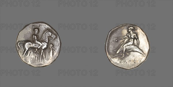 Stater (Coin) Depicting a Horseman, probably 380/345 BC, Greek, minted in Tarentum, Calabria, Italy, Taranto, Silver, Diam. 2.2 cm, 7.78 g