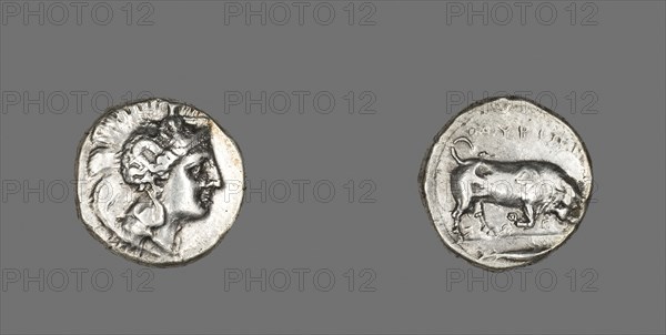 Stater (Coin) Depicting the Goddess Athena, about 350/320 BC, Greek, Thurium, Silver, Diam. 2.1 cm, 7.70 g