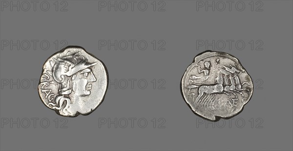 Denarius (Coin) Depicting the Goddess Roma, 136 BC, Roman, minted in Rome, Italy, Silver, Diam. 2 cm, 3.86 g