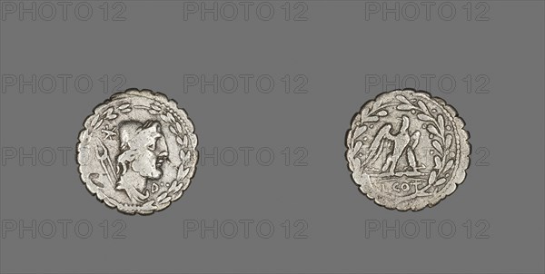 Denarius Serratus (Coin) Depicting the God Vulcan, 105 BC, Roman, minted in Rome, Italy, Silver, Diam. 1.9 cm, 3.63 g