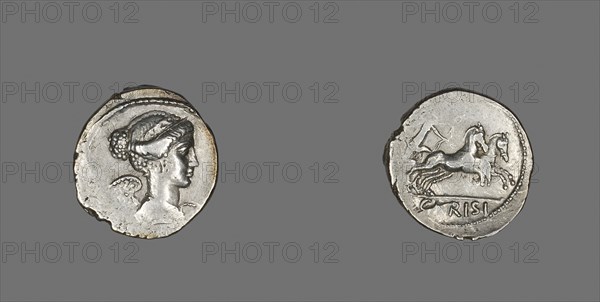 Denarius (Coin) Depicting the Goddess Victory, 46 BC, Roman, minted in Rome, Italy, Silver, Diam. 2.1 cm, 4.13 g