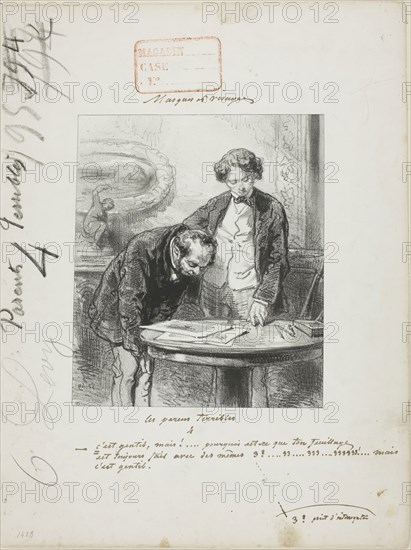 Les-Parents-Terribles series: It’s Pretty, But…, 1852, Paul Gavarni, French, 1804-1866, France, Lithograph in black on cream wove paper, 192 × 165 mm (image), 359 × 269 mm (sheet)