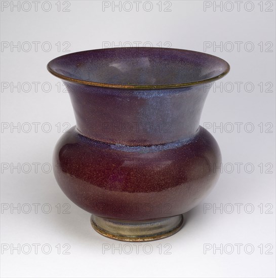 Trumpet-Mouthed Flowerpot, Ming dynasty (1368–1644), 15th century, China, Jun ware, stoneware with pale-blue and reddish-purple glaze, H. 24.3 cm (9 9/16 in.), diam. 25.9 cm (10 3/16 in.)