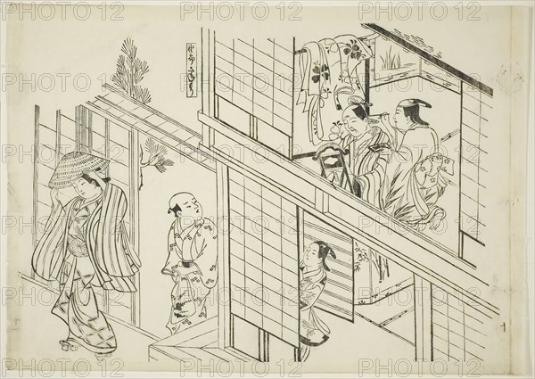 A Young Sanemori (Yaro Sanemori), no. 10 from a series of 12 prints depicting parodies of plays, c. 1716/35, Okumura Masanobu, Japanese, 1686-1764, Japan, Woodblock print, oban, sumizuri-e, 27.1 x 38.1 cm