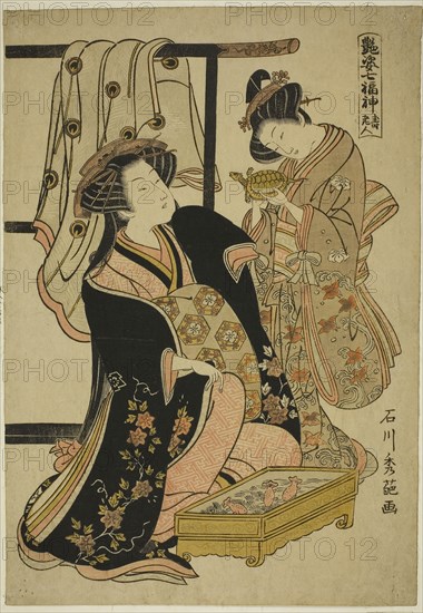 Jurojin, from the series The Seven Gods of Good Fortune (Adesugata Shichifukujin), c. 1770/76, Ishikawa Toyonobu, Japanese, 1711-1785, Japan, Color woodblock print, aiban, 13 x 8 3/4 in.